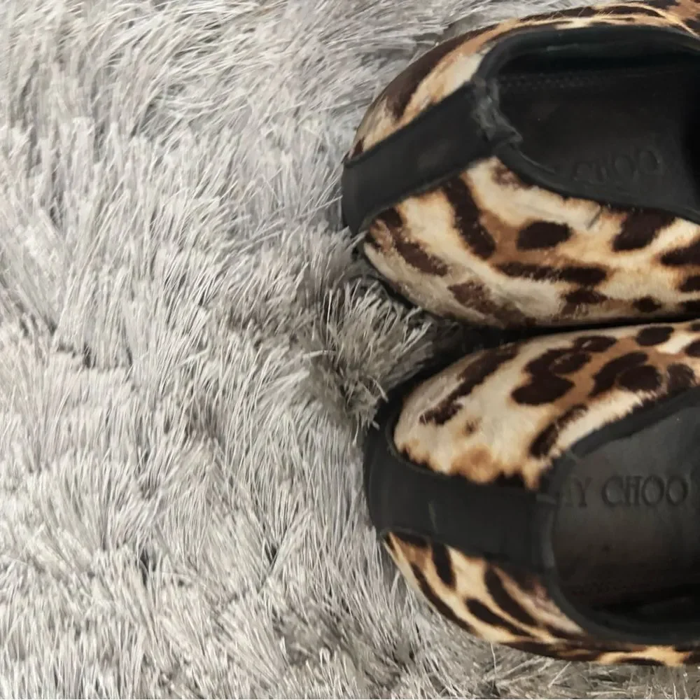 Jimmy Choo Ponyhair Slippers animal print dress shoes fur flats loafers slip ons